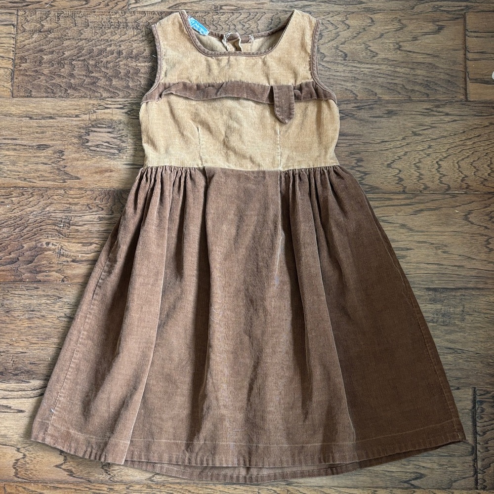 Rare Vintage Brown and Tan Corduroy Kids Dress